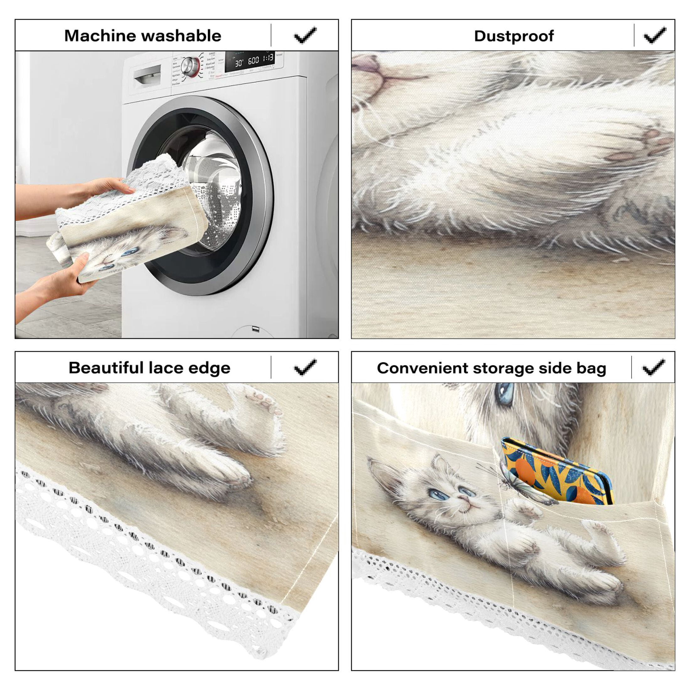 WOBOGO Cat Plays with Butterfly Washing Machine Cloth Dryer Refrigerator Top Cover Protective Non-Slip Mat For Kitchen Laundry