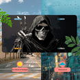 thumbnail image 5 of 1 Pcs 2D Flat License Plate Covers & Frames, Skeleton Making Peace Sign For Decorative Front, Waterproof For Decoration Aluminum License Plate Covers & Frames Cover For Men Women, 12" X 6", 5 of 7