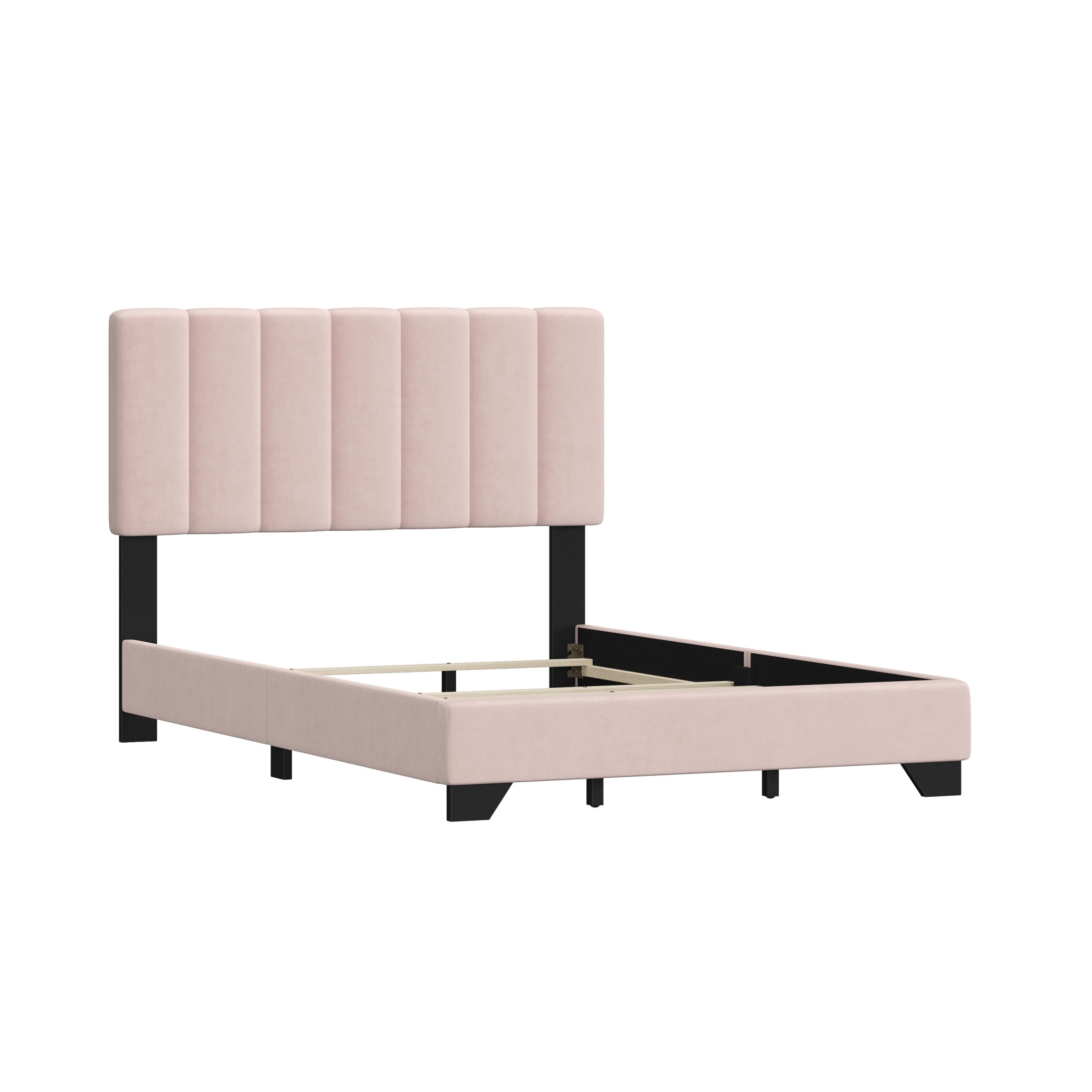 Reece Channel Stitched Upholstered Queen Bed, Light Pink, by Hillsdale Living Essentials