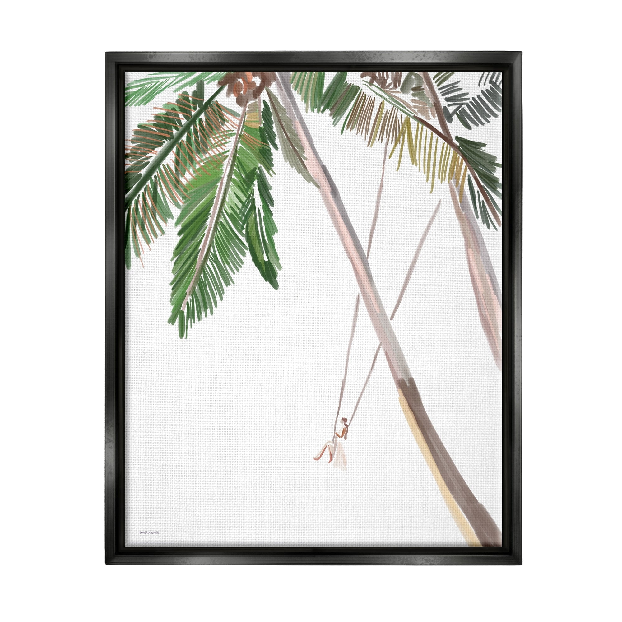 Stupell Industries Girl Swinging Tropical Palm Trees Casual Design Graphic Art Luster Gray Floating Framed Canvas Print Wall Art, Design by Amelia Noyes