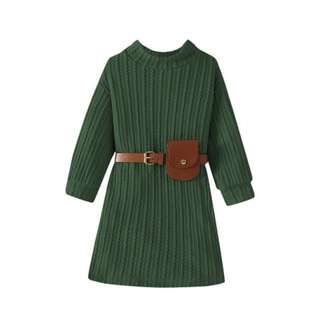 

Toddler Baby Girls Dresses Rib Sweater Dresses Soild Long Sleeve Princess Fluffy Tulle Dress Bag Set