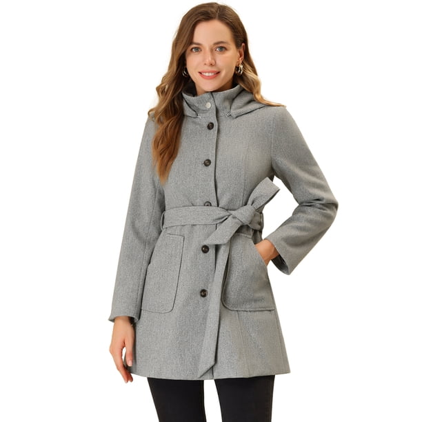 INSPIRE CHIC Abrigo de invierno de manga larga con capucha y un solo pecho para mujer Gris XS