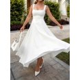 thumbnail image 3 of White Womens Sleeveless Square Neck A-Line Flowy Maxi Dress With Pockets And Back Tie Detail, 3 of 8