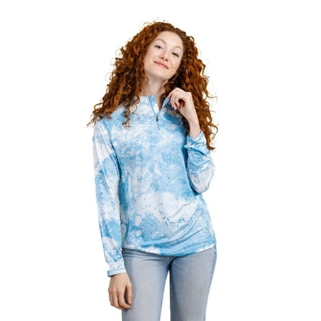 Realtree Fishing Xtreme Camo Women s Light Blue 1/4 Zip Jacket Shirt | UPF 50+ | Size XL