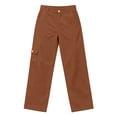 thumbnail image 3 of AherBiu Cargo Pants for Women Button Mid Rise Straight Leg Streetwear Juniors Cargos Loose Fitted Hiking Pants with Pockets(Small,Brown), 3 of 8