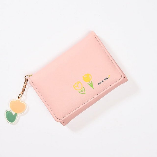 Cartera pequeña para mujer, corta, de tres pliegues, de color liso, con estampado simple, bonita y fresca, para estudiantes, plegable, para tarjetas