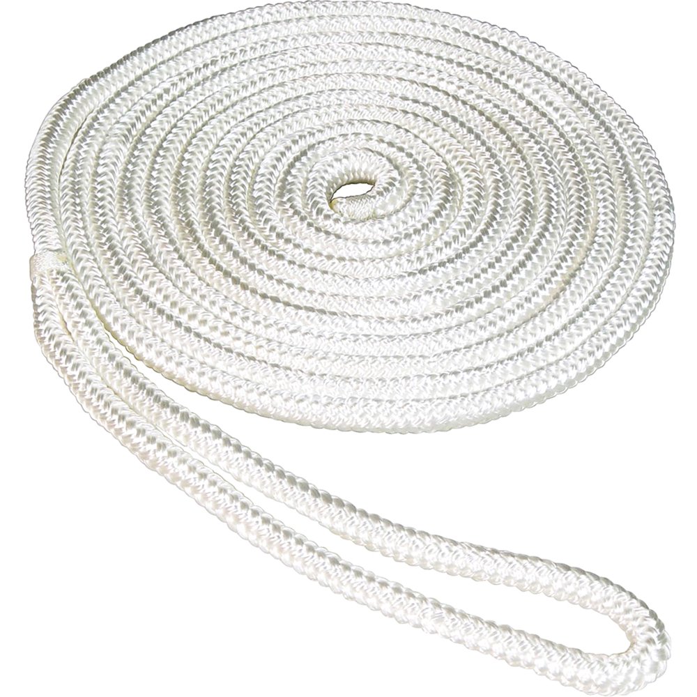 SeaSense Double Braid Nylon Dock Line, 5/8" x 25', 15" Eye, White