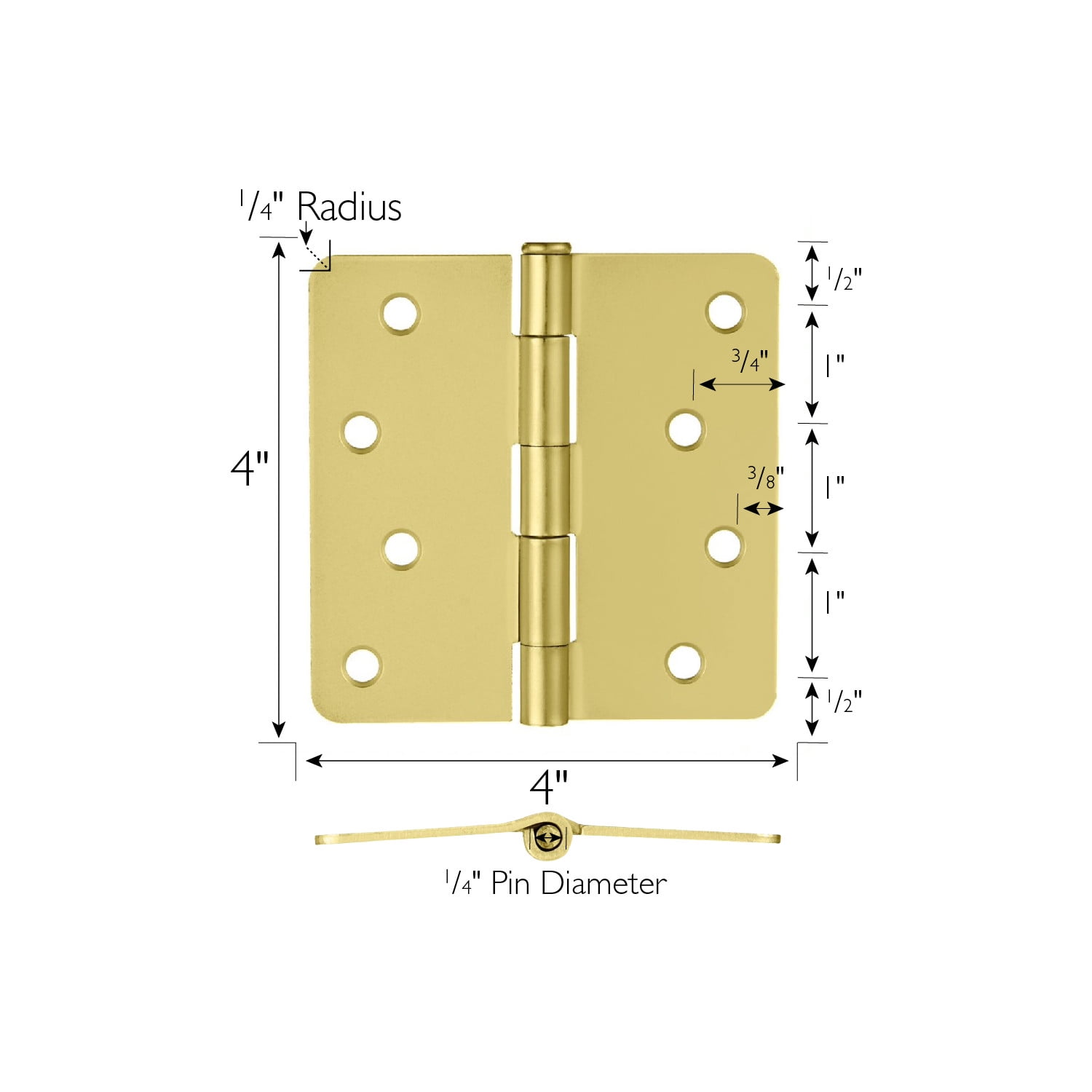 Design House 3-Pack 4" H x .25" Radius Butterfly Interior/Exterior Door Hinges, Satin Brass