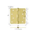thumbnail image 3 of Design House 3-Pack 4" H x .25" Radius Butterfly Interior/Exterior Door Hinges, Satin Brass, 3 of 14