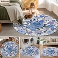 thumbnail image 5 of Round Rugs 5 Ft, Boho Blue Flower Non Slip Area Rugs for Kitchen Bedroom Entryway, Spring Watercolor Country Floral Plant Washable Carpet Runner Rug Floor Mats for Bedroom Home Decor, 5 of 8