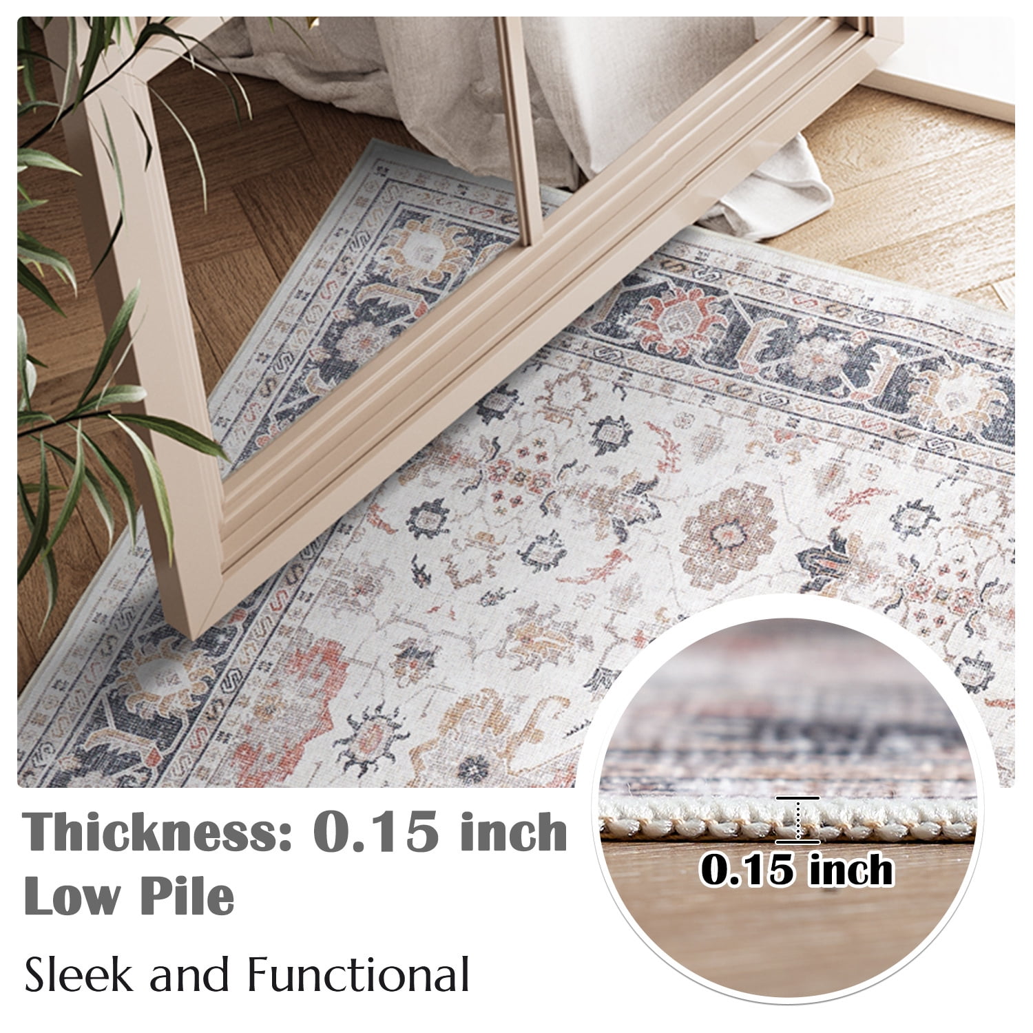 RUGKING Area Rugs 6X9 Taupe Vintage Persian Rug Floor Cover Low-pile Rug Traditional Floral Print Indoor Mat for Bathroom Doormat Bedroom Living Room