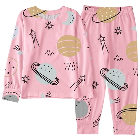 oqasdz Baby Girl Outfits Pajama Set 2 Piece Cute Print Sleepwear For Kids Soft Long Sleeve Top And Pants Matching Outfit Nightwear Size 6 Y-7 Y