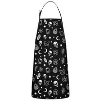 Black Gothic Skull Star Pattern Apron-Garden Aprons for Women with Pockets-Cotton Linen Waterproof Kitchen Cooking Gardening Aprons Adjustable for Kitchen,Cooking,BBQ and Salon 33x27 Inch
