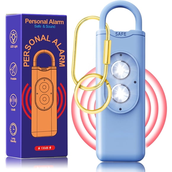 Alarma personal con luz estroboscopica led doble, sirena de sonido seguro portátil 130dB, llavero de alarma de seguridad de seguridad de autodefensa para mujeres niños niñas