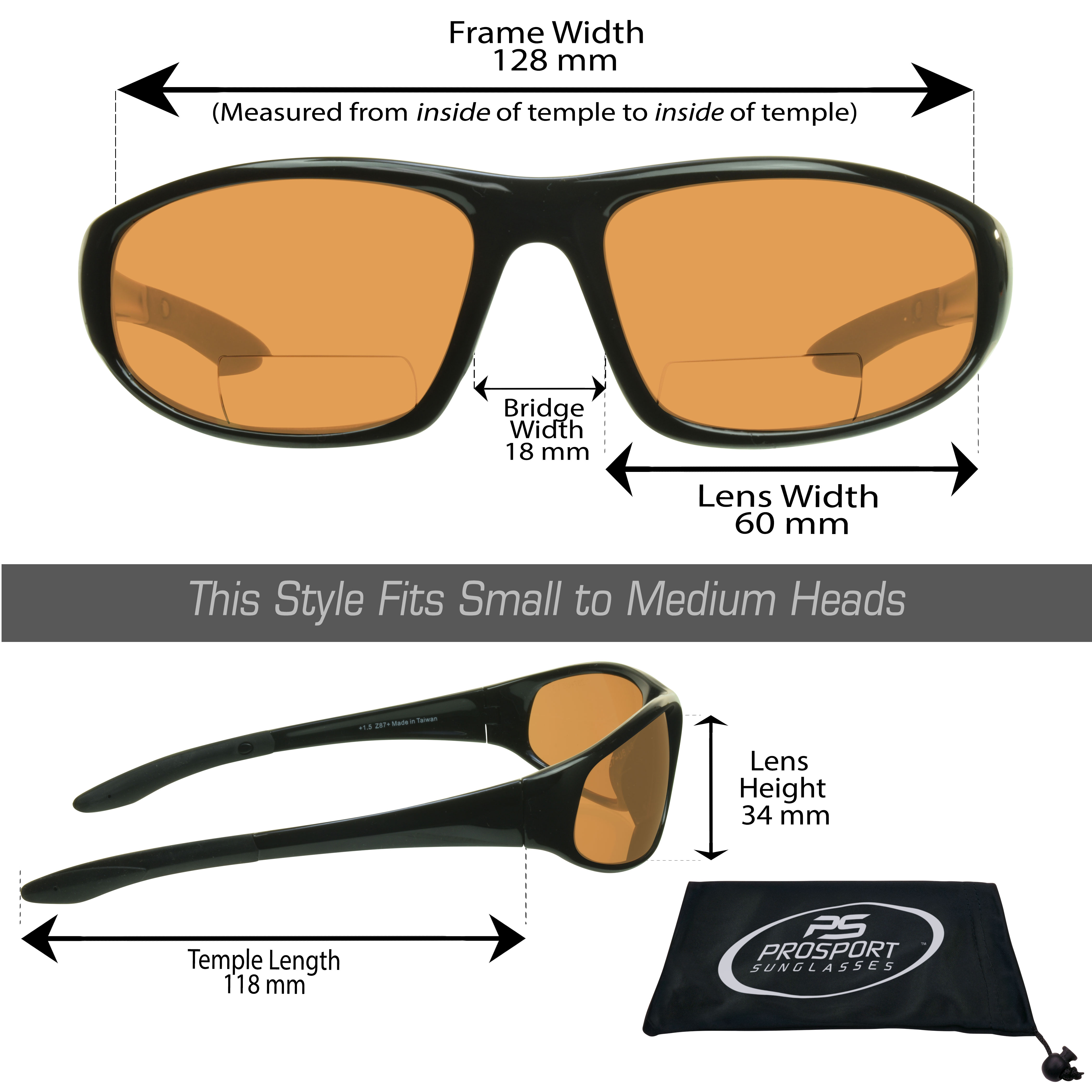 ProSPORT Bifocal Safety Sunglasses - Z87 Rated, Adjustable Nose, Yellow Lens, Large Wrap For Cycling Motorcycle Sports - View #6