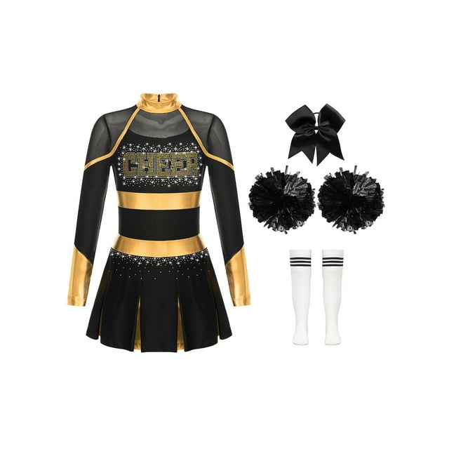 iiniim Enfants Filles Halloween Cheer Leader Costume Carnaval Cheerleading Robe de Danse Uniformes Tenues Or&Blanc 10