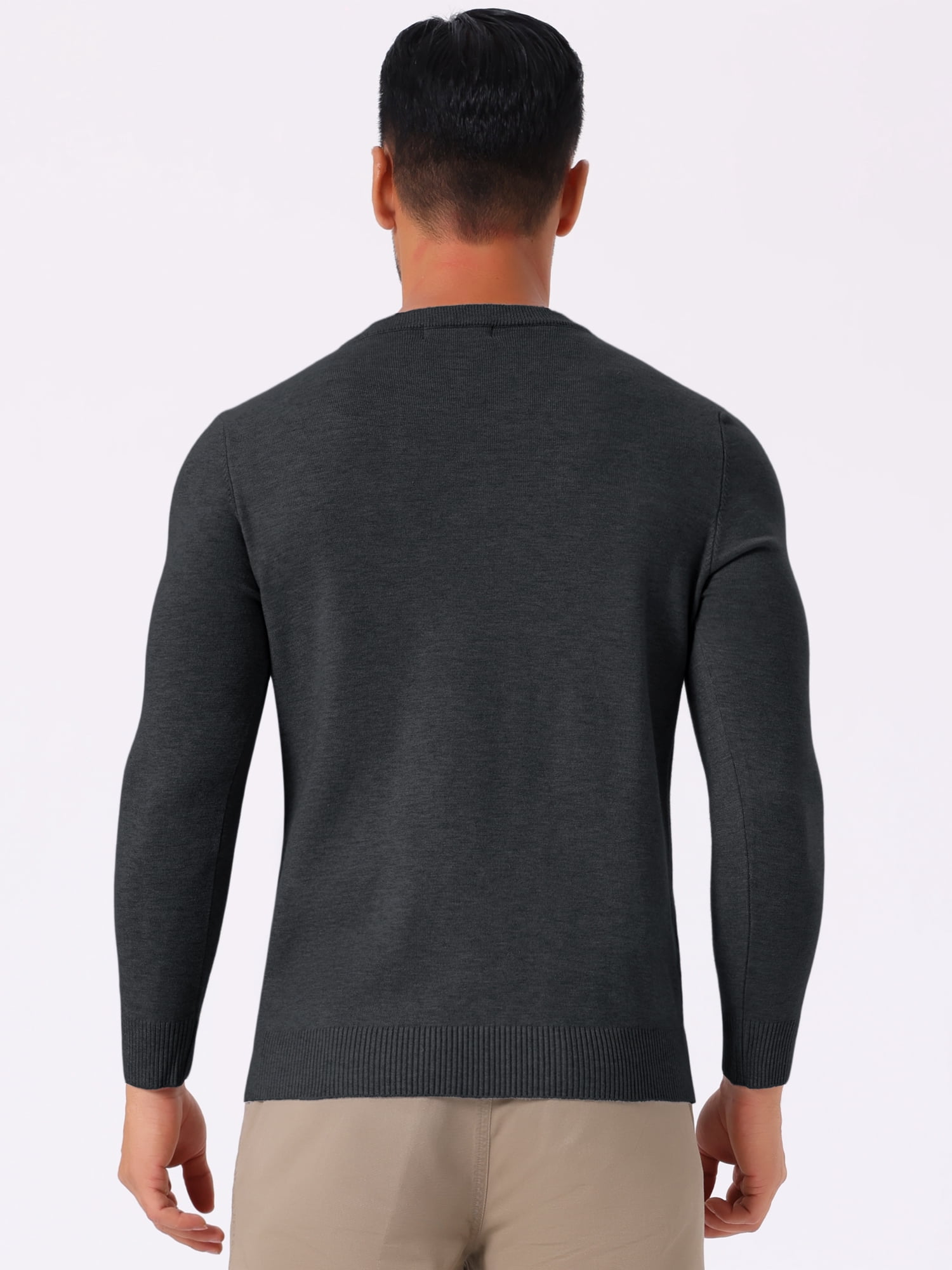 DARING DIVA Men's Long Sleeve V-Neck Solid Knitted Pullover Sweater S Black Gray
