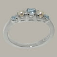 thumbnail image 2 of LBG British Made 925 Sterling Silver Natural Aquamarine & Cultured Pearl Womens band Ring - 33 size options - Size 11.5, 2 of 6