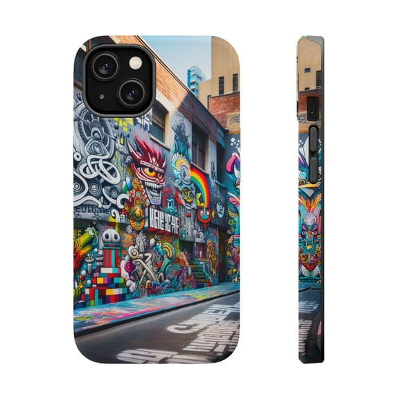DistinctInk Tough Case for Apple iPhone 13 (6.1" Screen), Compatible with MagSafe Charging - "Colorful Urban Masterpiece: Bursting Life on Concrete Canvas"