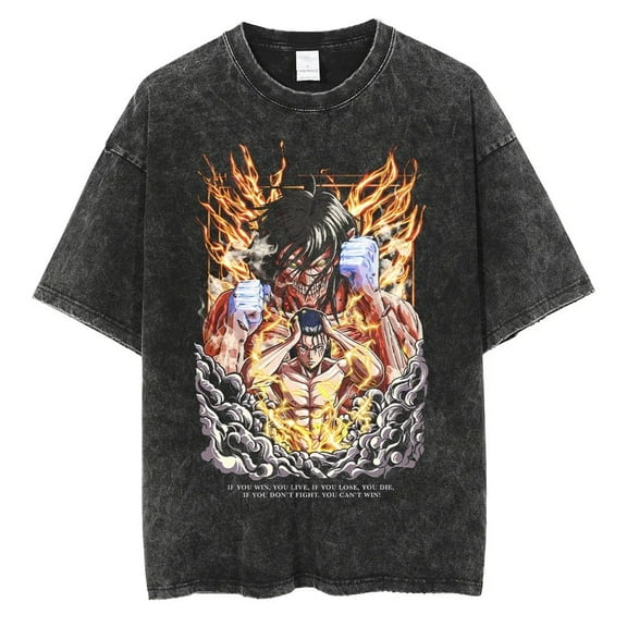 Attack on Titan Men's Cotton Summer T-Shirts Vintage Tee Loose Fit Short Sleeve Casual Tshirts for Men Women 2XL