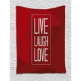 thumbnail image 1 of Live Laugh Love Tapestry, Abstract Triangular Polygonal Background with a Quote in Rectangular Frame, Wall Hanging for Bedroom Living Room Dorm Decor, 60W X 80L Inches, Red White, by Ambesonne, 1 of 2