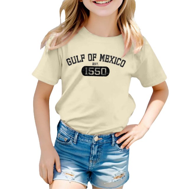 EHQJNJ Hauts pour Filles Mode Décontractée Imprimé Col Rond Manches Courtes T-Shirt Hauts pour Filles