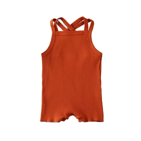 

Gureui Newborn Baby Girl Suspenders Romper Vertical Stripe Plain Rib Stitch Casual One Piece Jumpsuit Outwear