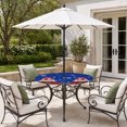 thumbnail image 4 of Round Outdoor Tablecloth with Umbrella Hole and Zipper, Blue Gnomes Christmas Fitted Table Cover with Elastic Edge for 36-44 Inch, Snowflake Xmas Poinsettia Waterproof Patio Tablecoths for Picnic, 4 of 9