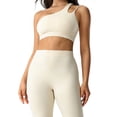 thumbnail image 3 of Women'S One-Shoulder Sports Bra - Sleeveless One Strap Low Asymmetrical Workout Yoga Tops Oat XL, 3 of 8