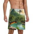 thumbnail image 2 of Pofeuu Lake Forest Dinosaur Print Men's Soft Woven Elastic Waistband Sleep Pajama Short-3X-Large, 2 of 6