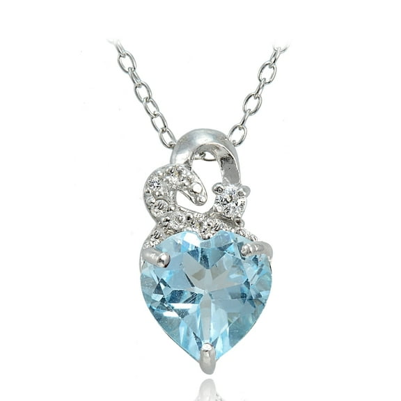 Sterling Silver 1.9ct TGW Blue Topaz and White Topaz Double Heart Necklace