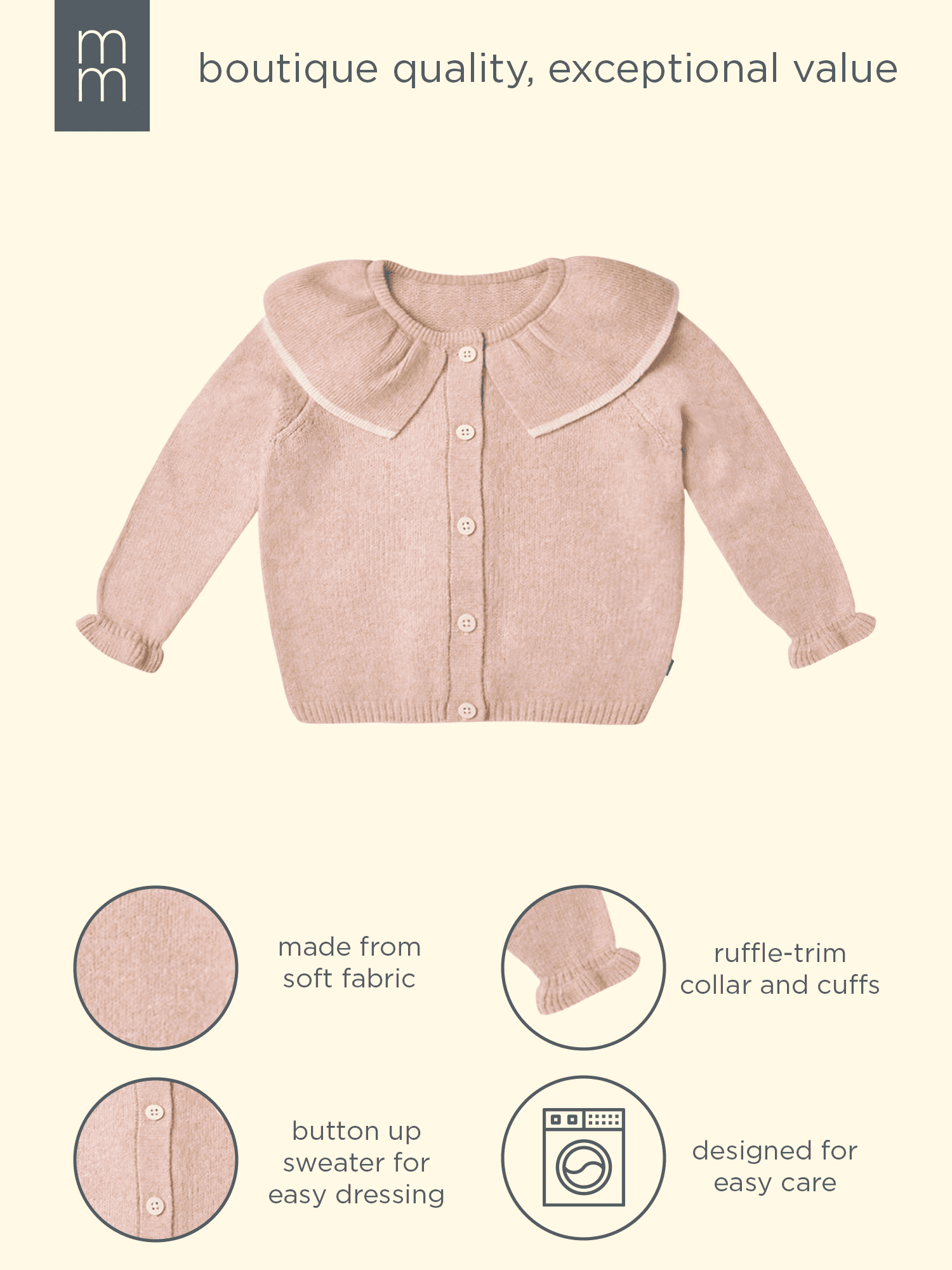 Modern Moments by Gerber Toddler Girl Cardigan with Tipped Rib Collar, Sizes 12 Months - 5T
