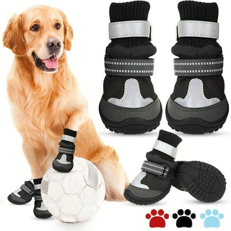 ENIYUU Reflective Dog Boots with Non-Slip Rubber Sole - Waterproof Polyester Pet Shoes with Dual Hook and Loop Tape Closure for Small Medium Large Breeds - Machine Washable Color Block