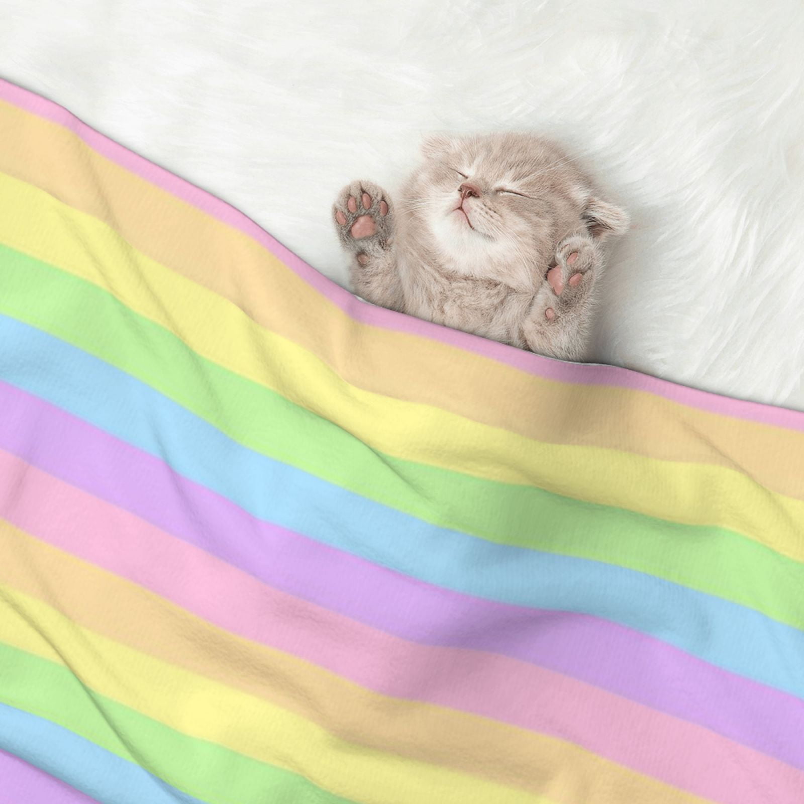 Flannel Throw Dog Blanket Pastel Rainbow Striped Soft Warm Print Pet Blankets for Small Dog Cat Puppy