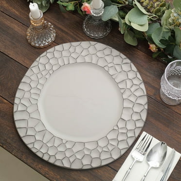 "Efavormart 10 Pack | 10"" Clear/Gold Beaded Rim Plastic Dinner Plates ...