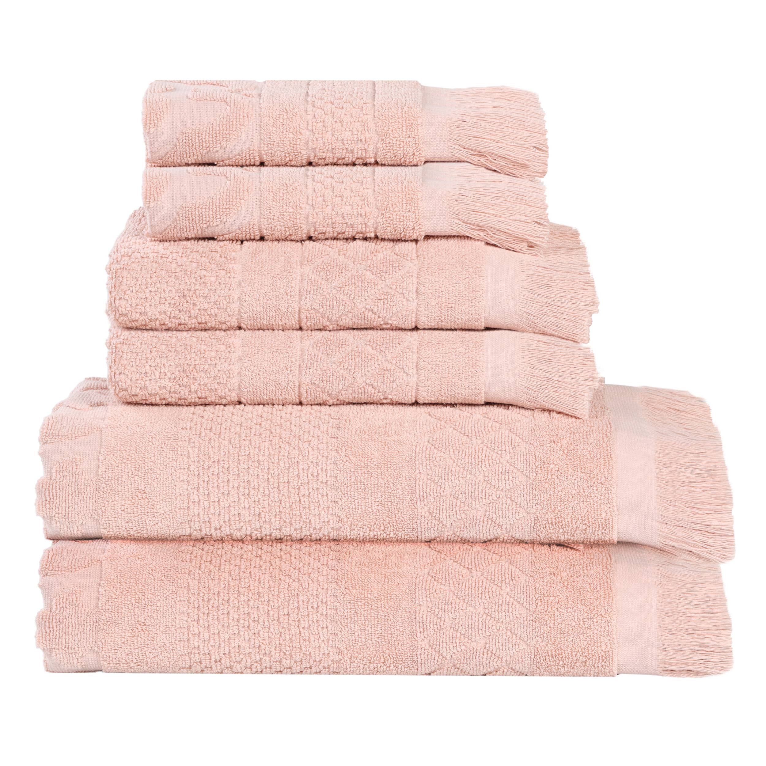 Superior Rolla Geometric Cotton 6 Piece Towel Set, Quick-Dry Ultra Soft Towels, Pink