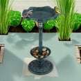 thumbnail image 2 of Demi Bonn 30" Outdoor Pedestal Garden Bird Bath with Solar Light, Bird Feeder and Flower Planter, Standing Lotus Leaf Bowl Birdbath, Green, 2 of 9