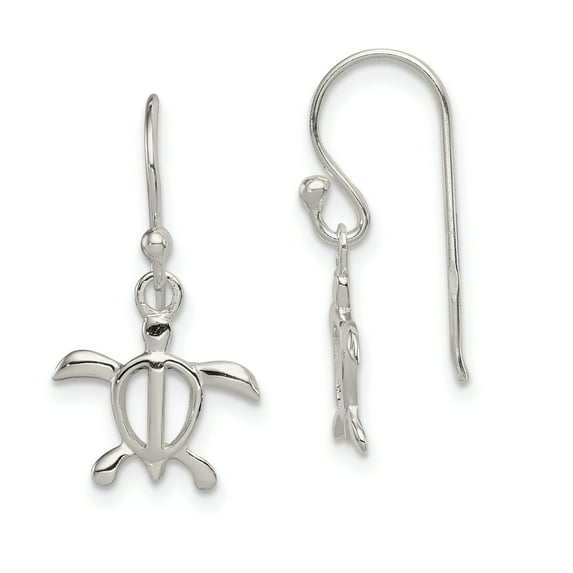 Beautiful Sterling Silver Polished Turtle Dangle Earrings