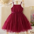 thumbnail image 3 of Vestido de Fiesta de las Niñas Color Sólido Suspender Malla Superposición con Cinturón Casual Fluy A-Line para Niños Fotos de Vacaciones Primavera Verano, 3 of 8
