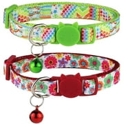 Collar Safety Adjustable with Personalization Options & Christmas Gift Accessory for Small Medium Dogs & Cats, Red & Green - Set of 2
