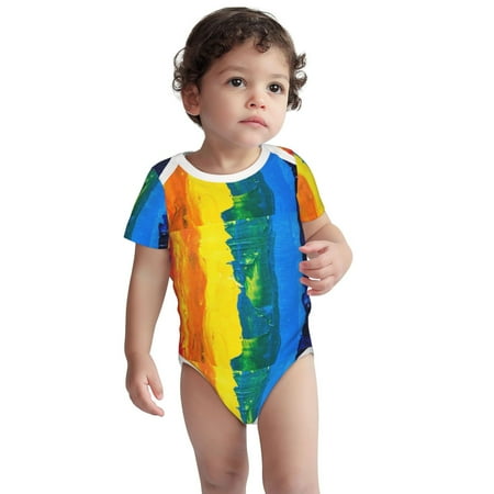 

Fotbe Rainbow Colored Pattern Unisex-baby Short-sleeve Bodysuit Short Sleeve Bodysuits One-piece 100% Organic Cotton for Infant Baby Boys Unisex-3 Months