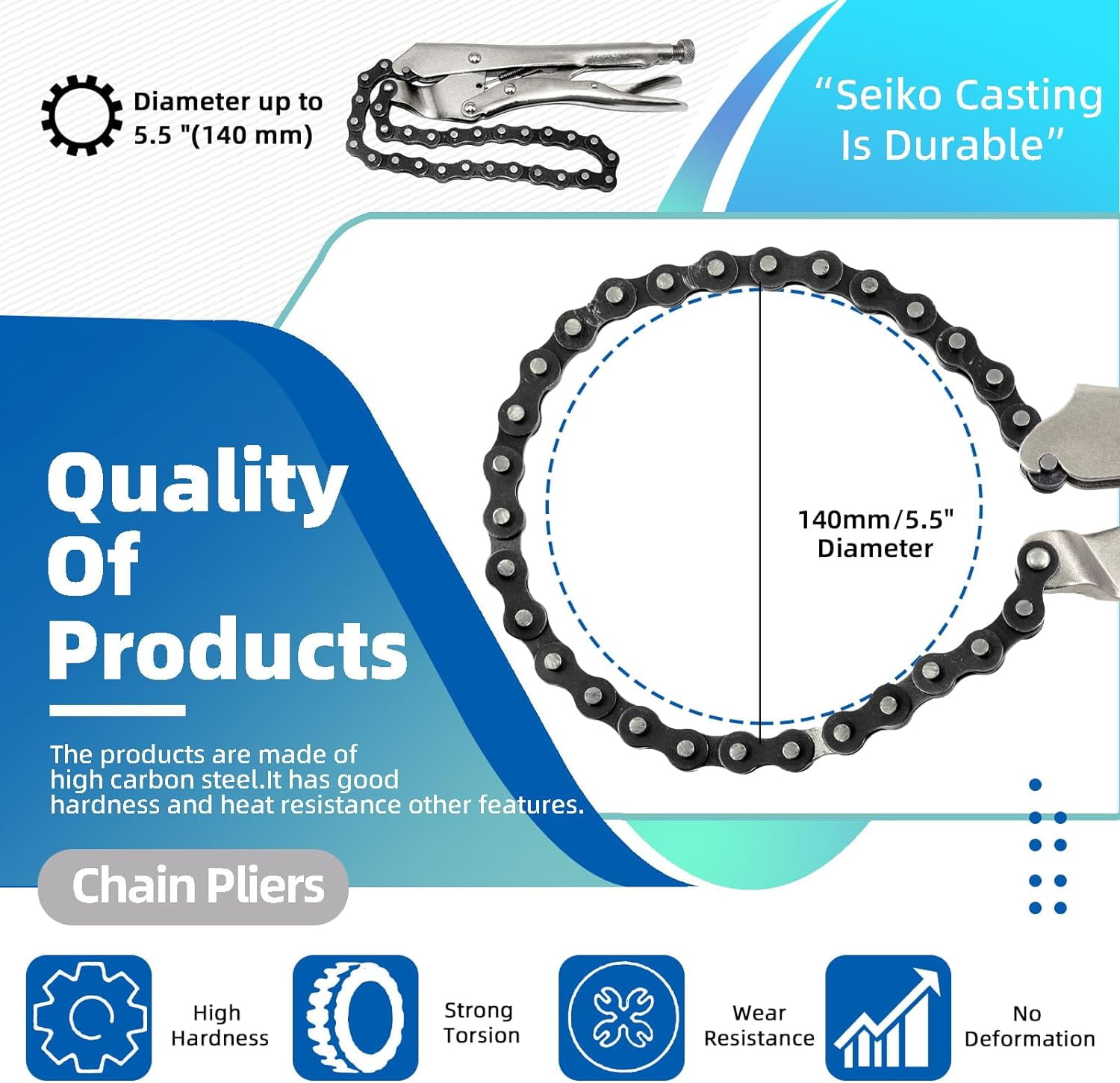 2 Pcs 9" Locking Chain Clamp with 20" Chain, Heavy-Duty Chain Vise Wrench Chain Clamp Locking Pliers with Steel Jaw and Quick Release Trigger, Easy Locking for Any Shaped Objects