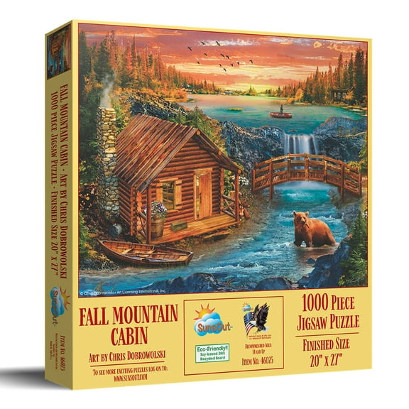 SUNSOUT INC - Fall Mountain Cabin - 1000 pc Jigsaw Puzzle by Artist: Chris Dobrowolski - Finished Size 20" x 27" - MPN# 46025