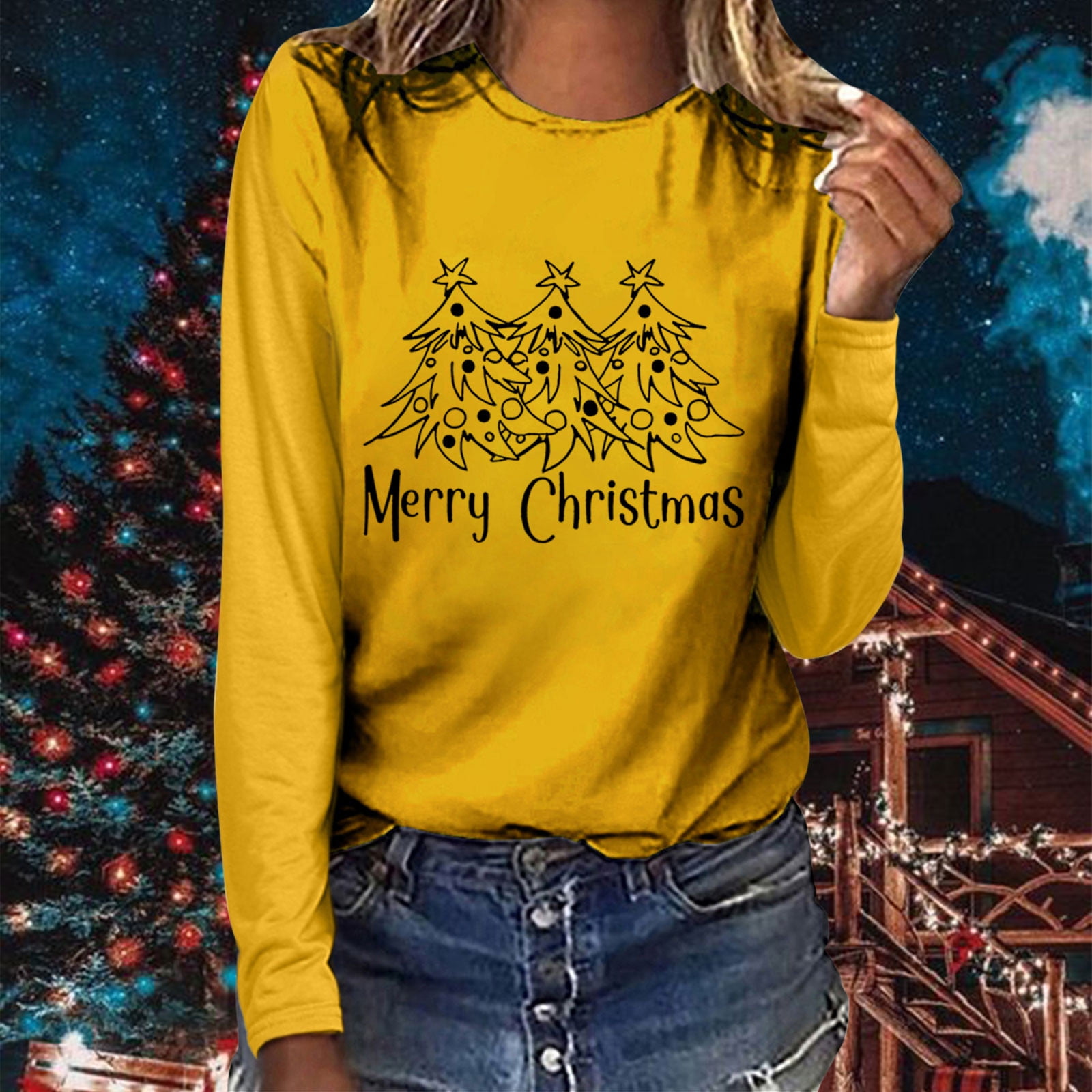 VEKDONE 2023 Merry Christmas T-Shirt Women Plaid Christmas Letter Printed Long Sleeve Casual Tee Tops - Walmart.com