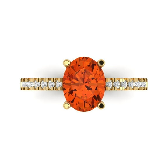 2.21 ct Oval Cut Simulated Red Diamond Solitaire with Accents Engagement Ring for Women in 14K Yellow Gold