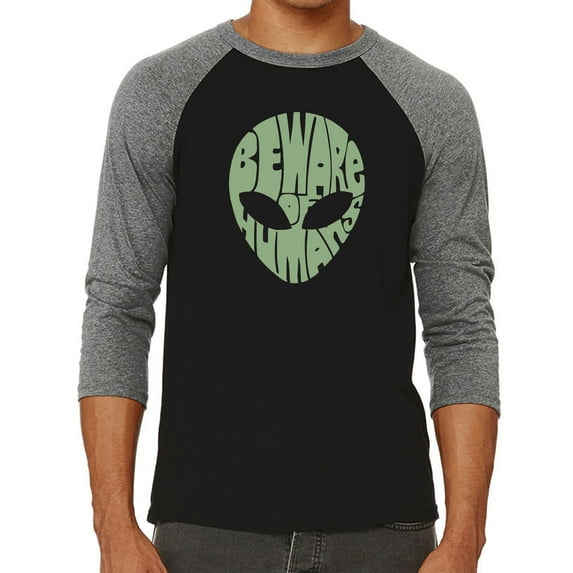 Men's Raglan Baseball Word Art T-shirt - Beware of Humans