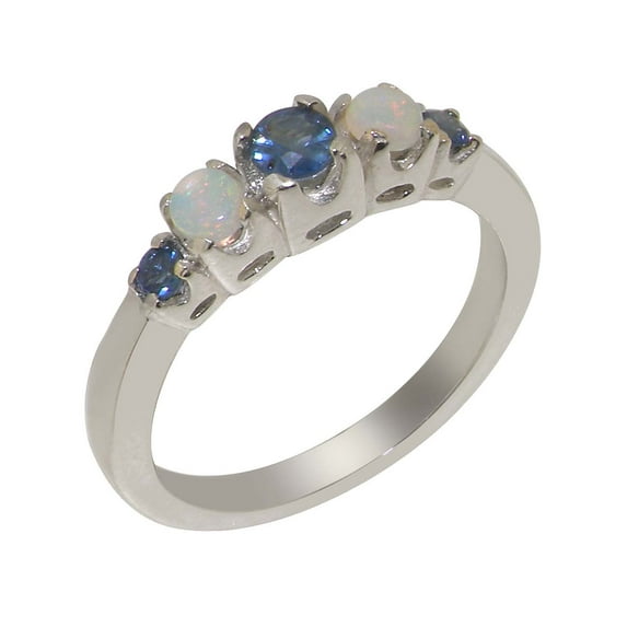 LBG British Made 9k White Gold Natural Sapphire & Opal Womens band Ring - 33 size options - Size 6