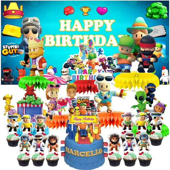 Stumble Guys Party Decorations Decor Supplies Honeycomb Centerpieces Table Toppers Cake Toppers for Birthday Photo Props