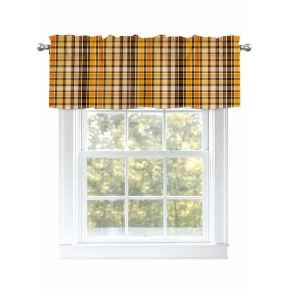 Orange Yellow Buffalo Plaid Valances for Windows, Rod Pocket Kitchen Valance Curtains - Soft & Washable Small Window Treatment for Living Room, Bathroom, Classic Check 54x18inch, 1 Panel