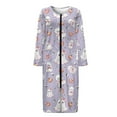 thumbnail image 3 of Yuyamidu Cute Ghost Long Sleeve Robes for Women Skull Round Neck Loungewear Casual Bathrobe Sleepwear Halloween Mid-Length Night Robe Size S Soft Zipper Front Housecoat, Purple, 3 of 7